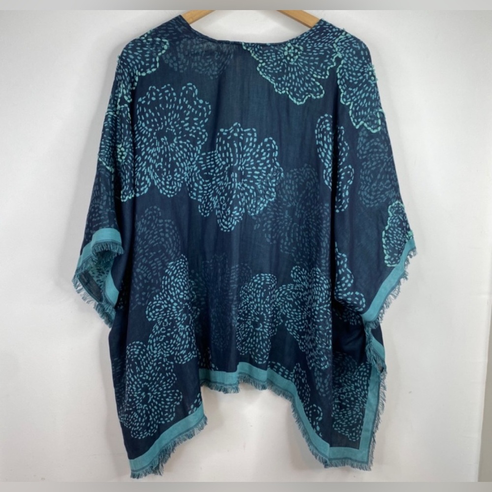 Jjill Women’s Kimono Poncho in Teal Floral Print| Size: S-L - Picture 4 of 7